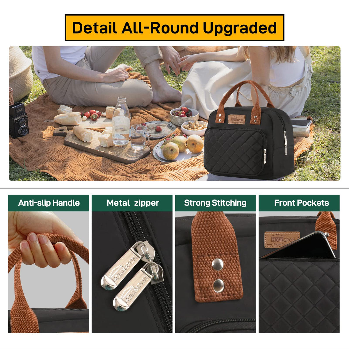 Buringer HOMESPON lunch bag aluminum liner cleans easily after meals.