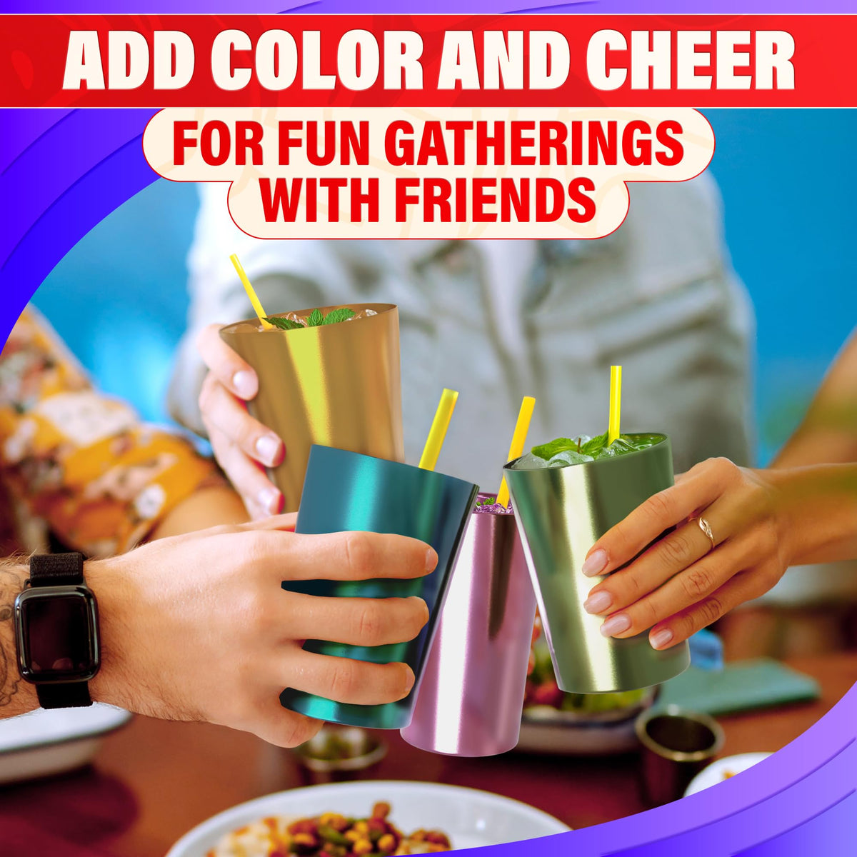BURIUS cups keep cold drinks cooler longer for hot day gatherings.