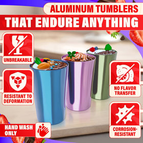 BURIUS color-coded six-pack aluminum glasses helps keep drinks separate during gatherings.