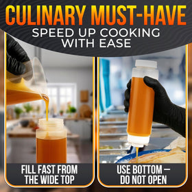 Burious condiment bottles ideal for sauces, dressings, ketchup, and mustard