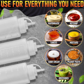 Multipurpose bottles work for oil, syrup, sauces, and more.