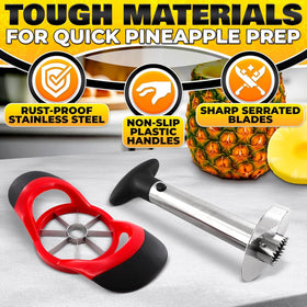BURIUS pineapple corer over a bowl catching juice for minimal mess.