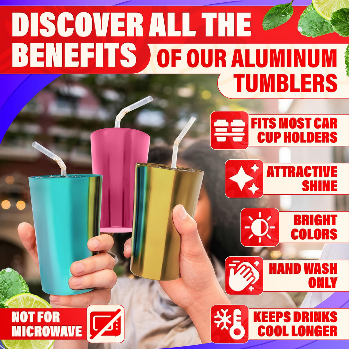 BURIUS stackable metal cups demonstrate space saving for kitchen and entertaining.