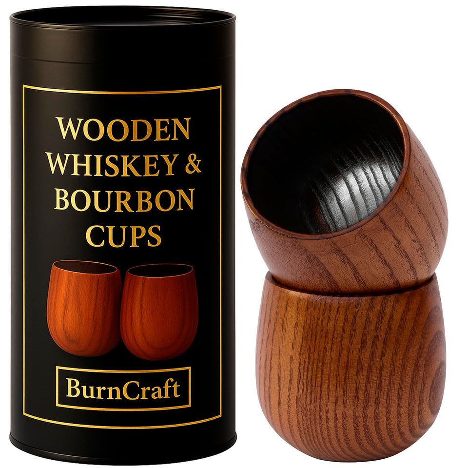 Burncraft charred wood bourbon glasses set of 2 showing rich oak texture for refined tasting