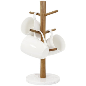 Buruis wood mug holder with marble round base displaying mugs gracefully