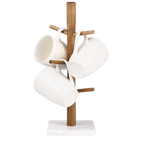 Buruis Wood Mug Holder with Marble Base shows six mugs on a sturdy display.