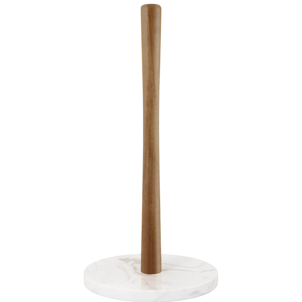 Buruis paper towel holder with marble base, front view on a clean countertop.