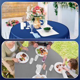 Buryeah round tablecloth in use for quick setup and tidy event cleanup.
