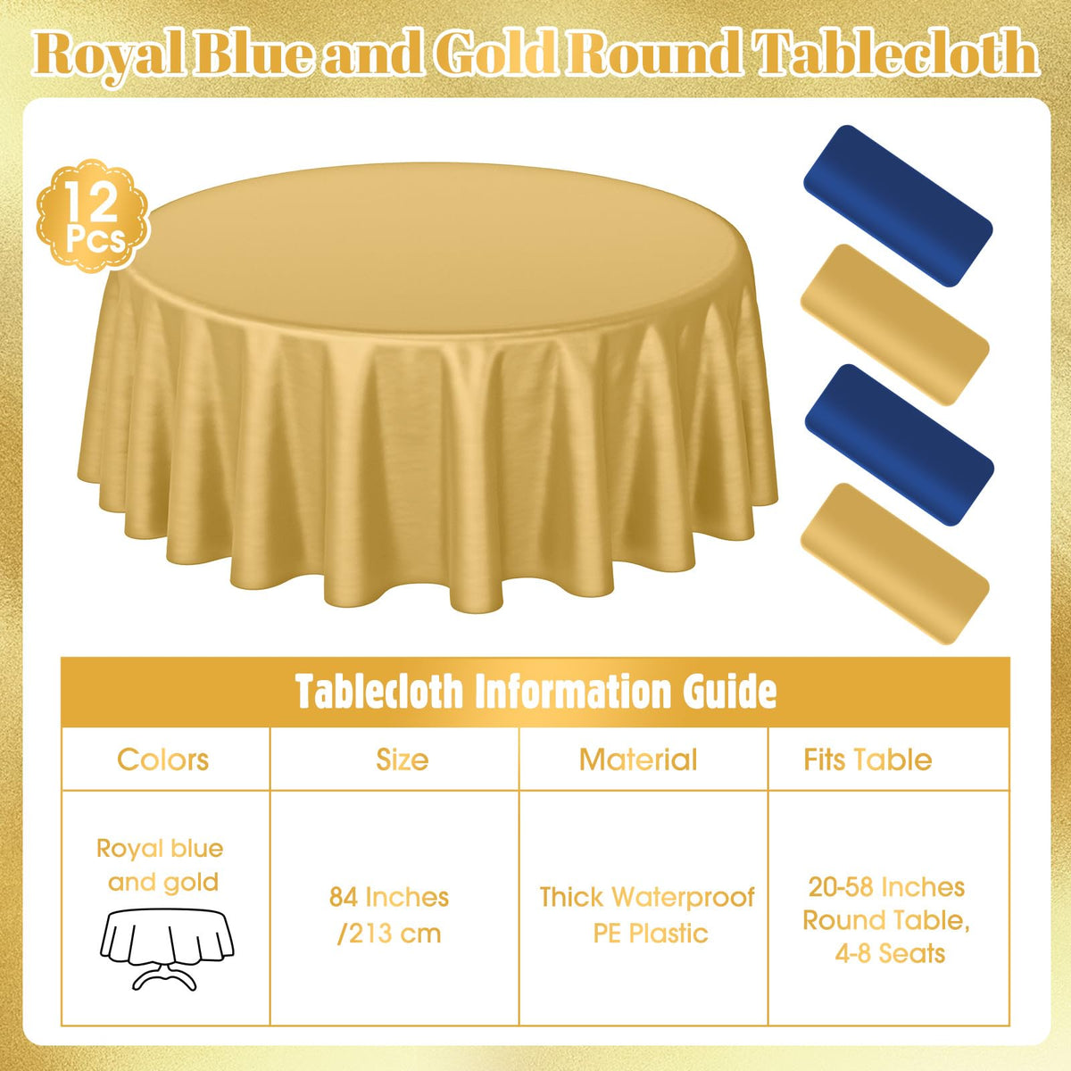 Buryeah navy blue and gold disposable tablecloths for quick, mess-free events