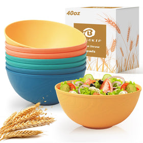 BUSOKIP 40oz wheat straw bowls 8-pack, ideal for family meals and gatherings.