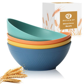 BUSOKIP 65 oz wheat straw bowls front view, durable four-piece set.