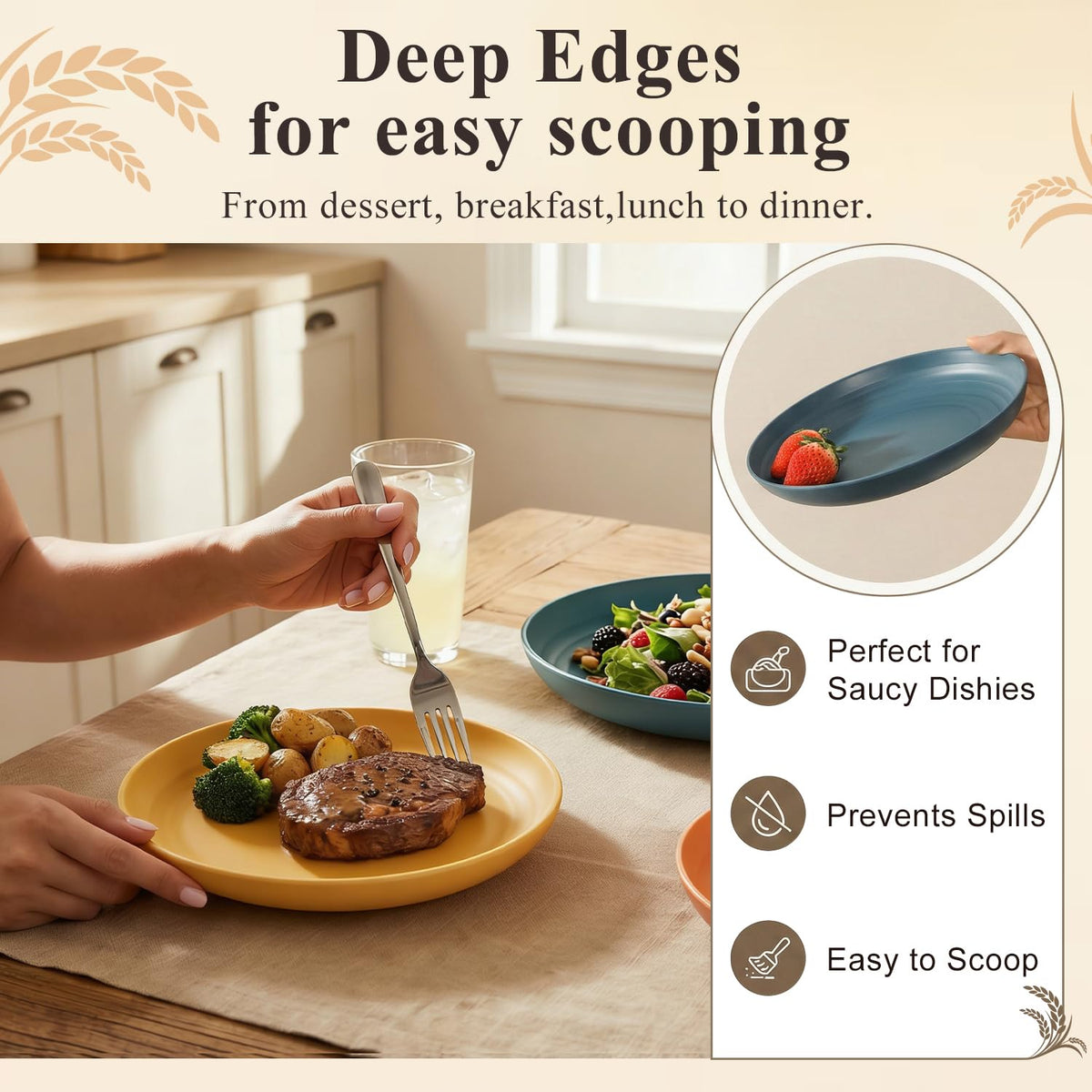 BUSOKIP deep rim plate, keeps servings neatly contained during casual dining.