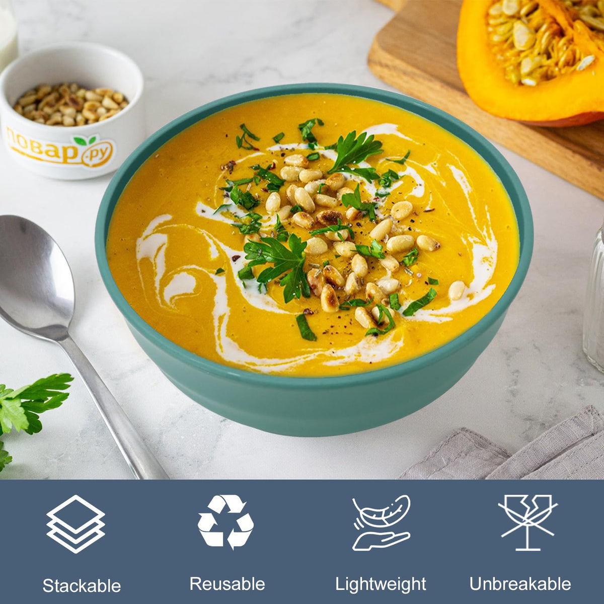 BUSOKIP microwave-safe wheat straw bowls, easy to reheat and clean.