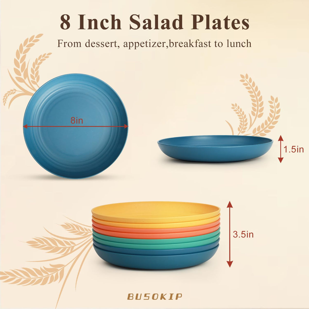 BUSOKIP unbreakable dinner plates 8-set, sturdy for kids and outdoor meals.