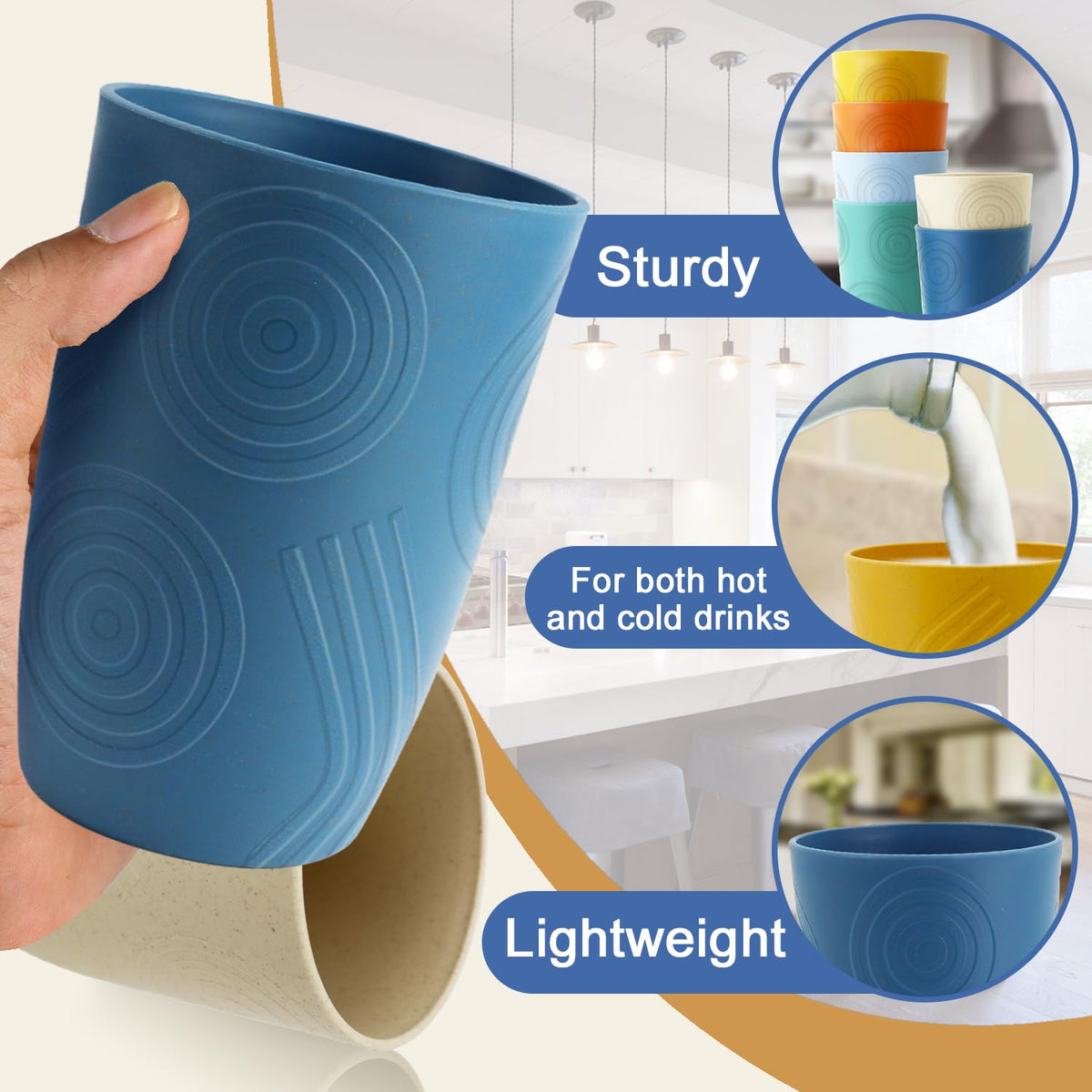 BUSOKIP 16 oz wheat straw cups microwave-safe for quick beverage warming.