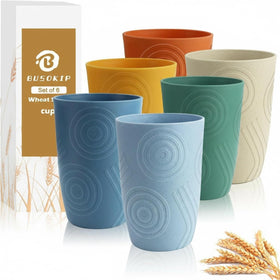BUSOKIP 16 oz wheat straw cups multicolor, durable and chip-resistant for daily use.