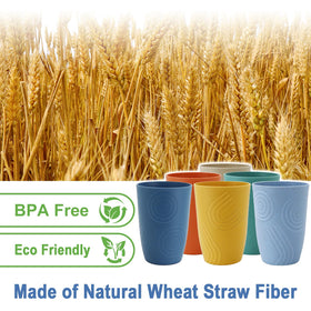BUSOKIP 16 oz wheat straw cups with solid colors, lightweight and easy to grip.