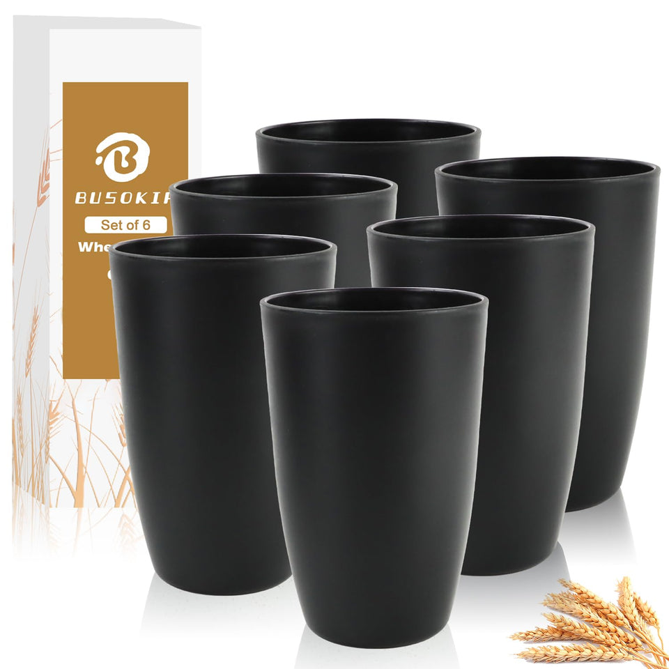 BUSOKIP black 20oz wheat straw cup; sturdy daily-use tableware.