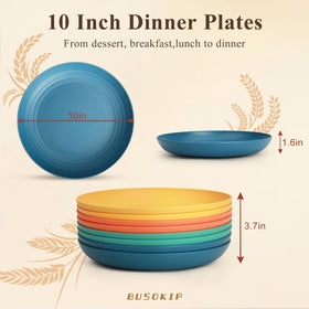 BUSOKIP wheat straw plates 8-count set, ideal for outdoor dining.