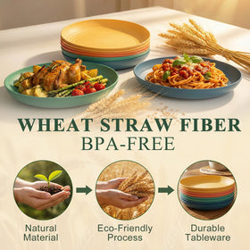 BUSOKIP wheat straw plates 10inch, microwave-safe for quick reheating and easy cleanup.