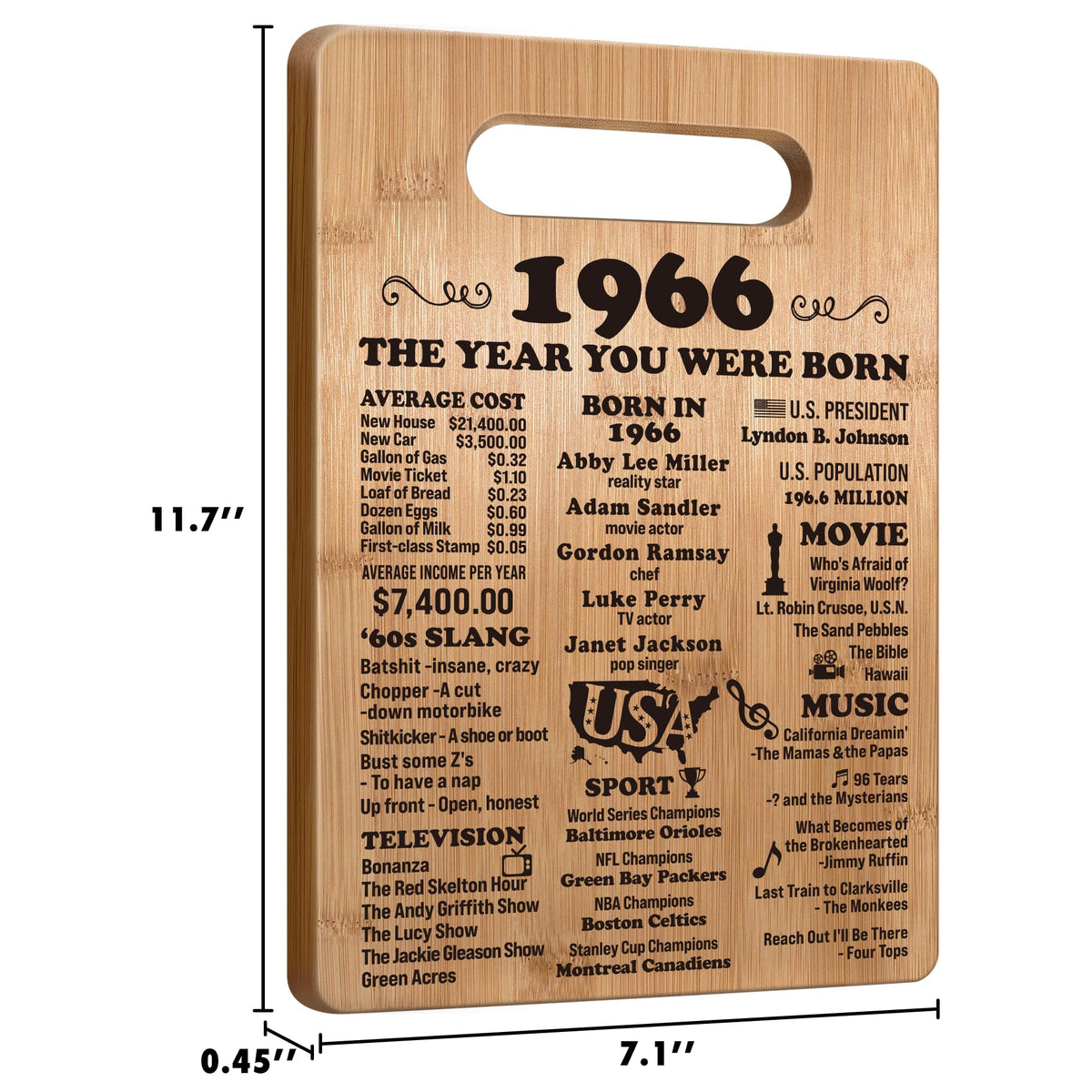 Busy Gaming Life cutting board with fun year facts close-up encourages conversation.