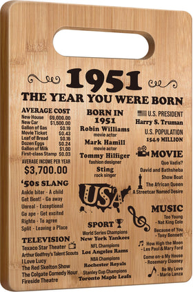 Busy Gaming Life back in 1951 cutting board, front view, ideal for kitchen display and gifting.