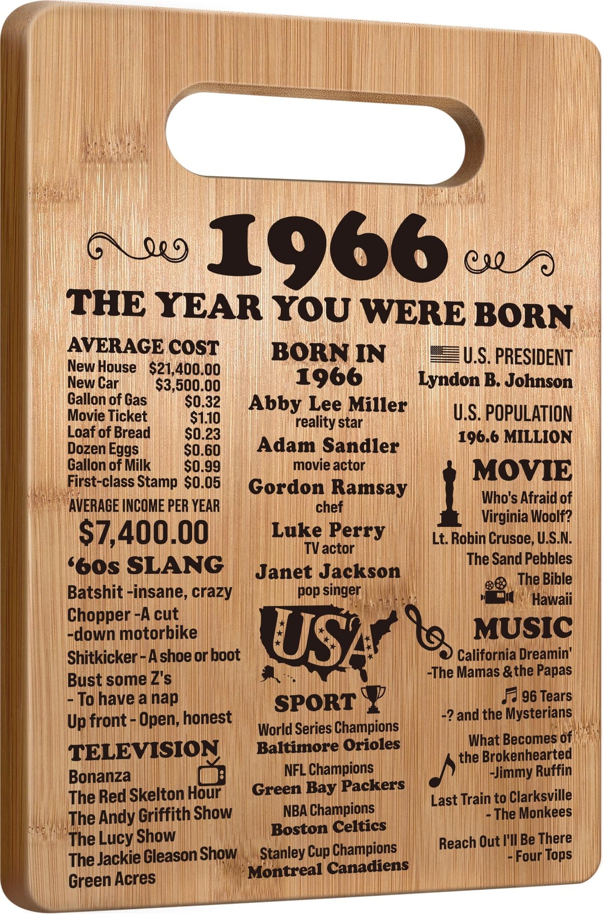 Busy Gaming Life back in 1966 cutting board front view for stylish kitchen prep.