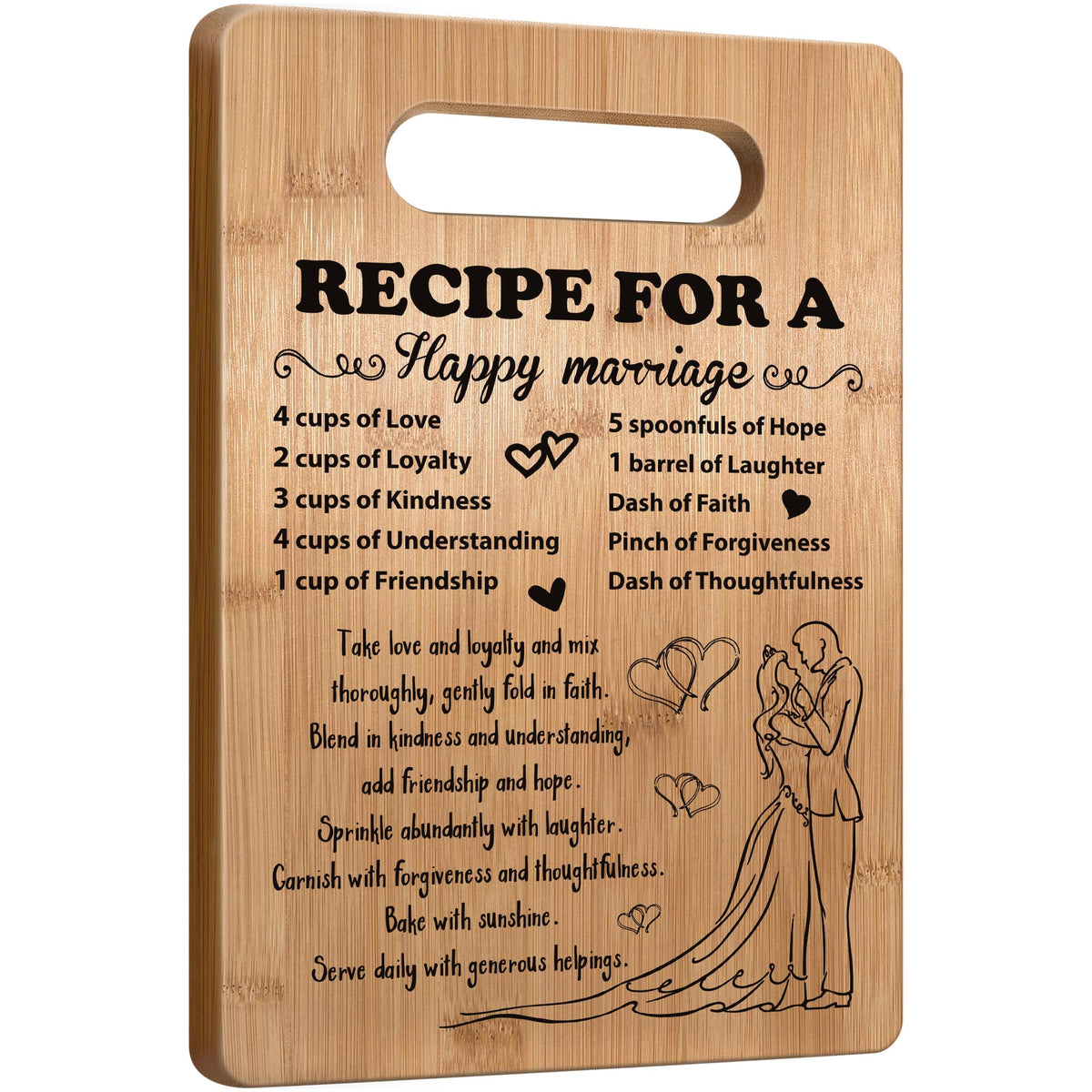Busy Gaming Life wedding cutting board with Recipe for a Happy Marriage, ideal gift display