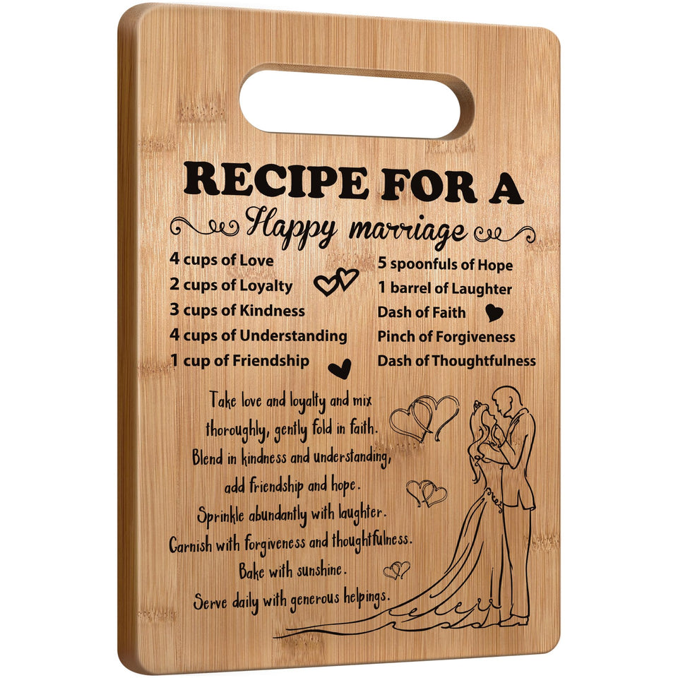 Busy Gaming Life wedding cutting board with Recipe for a Happy Marriage, ideal gift display