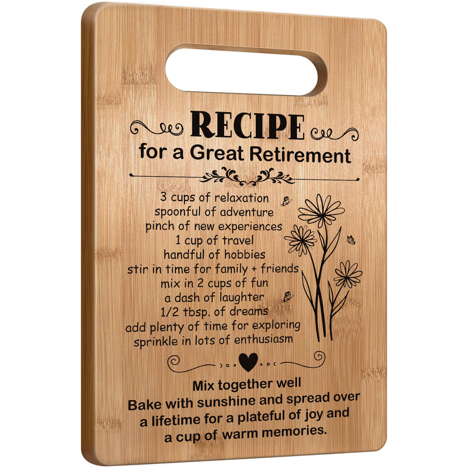 Busy Gaming Life retirement cutting board on table display for elegant entertaining.