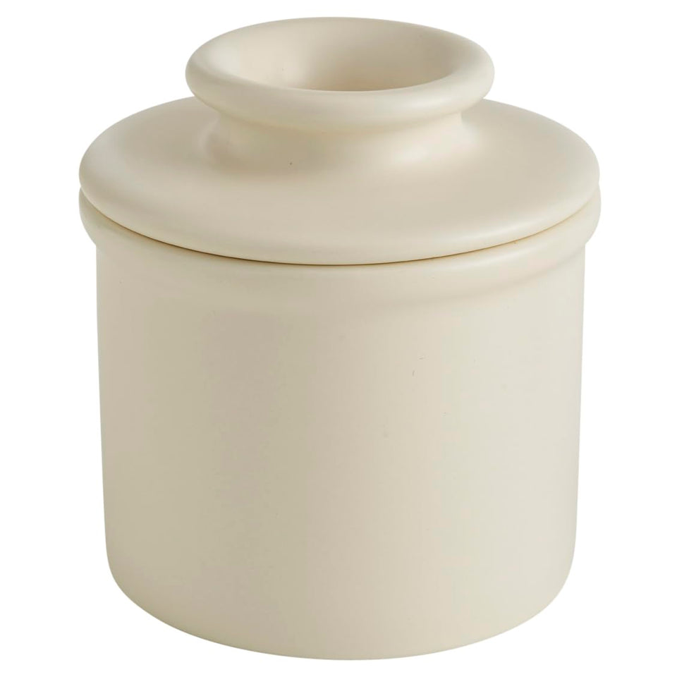 Butter Bell Ivory Matte Crock keeps butter fresh and spreadable on your counter.