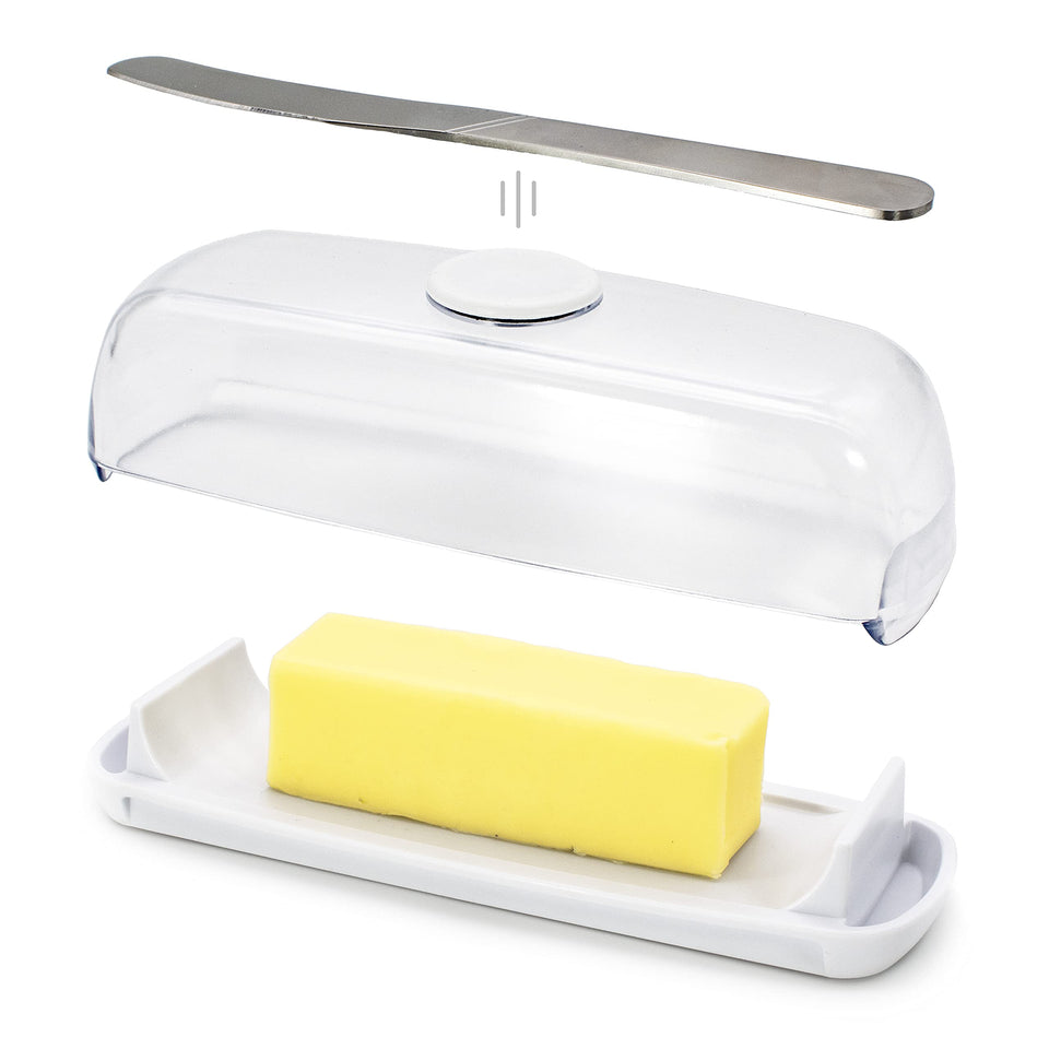 Butter Hub plastic butter dish with lid keeps butter neatly stored for easy access