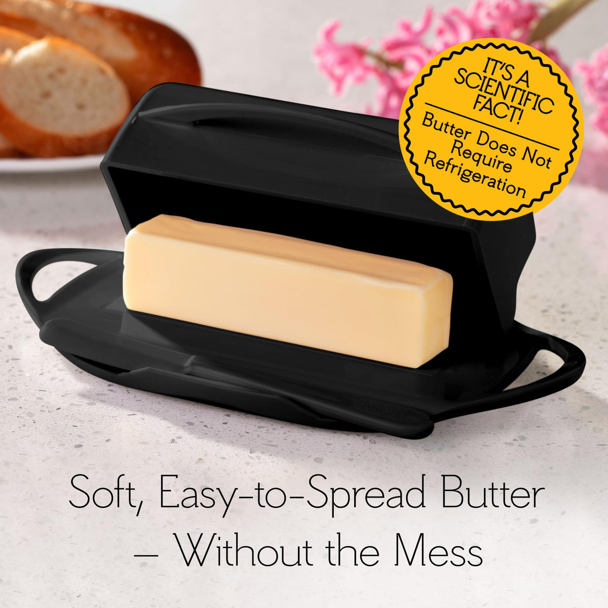 Soft butter at room temperature is ready to spread with Butterie.