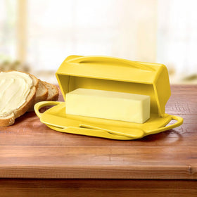Butterie flip-top butter dish closed setup keeps butter tidy