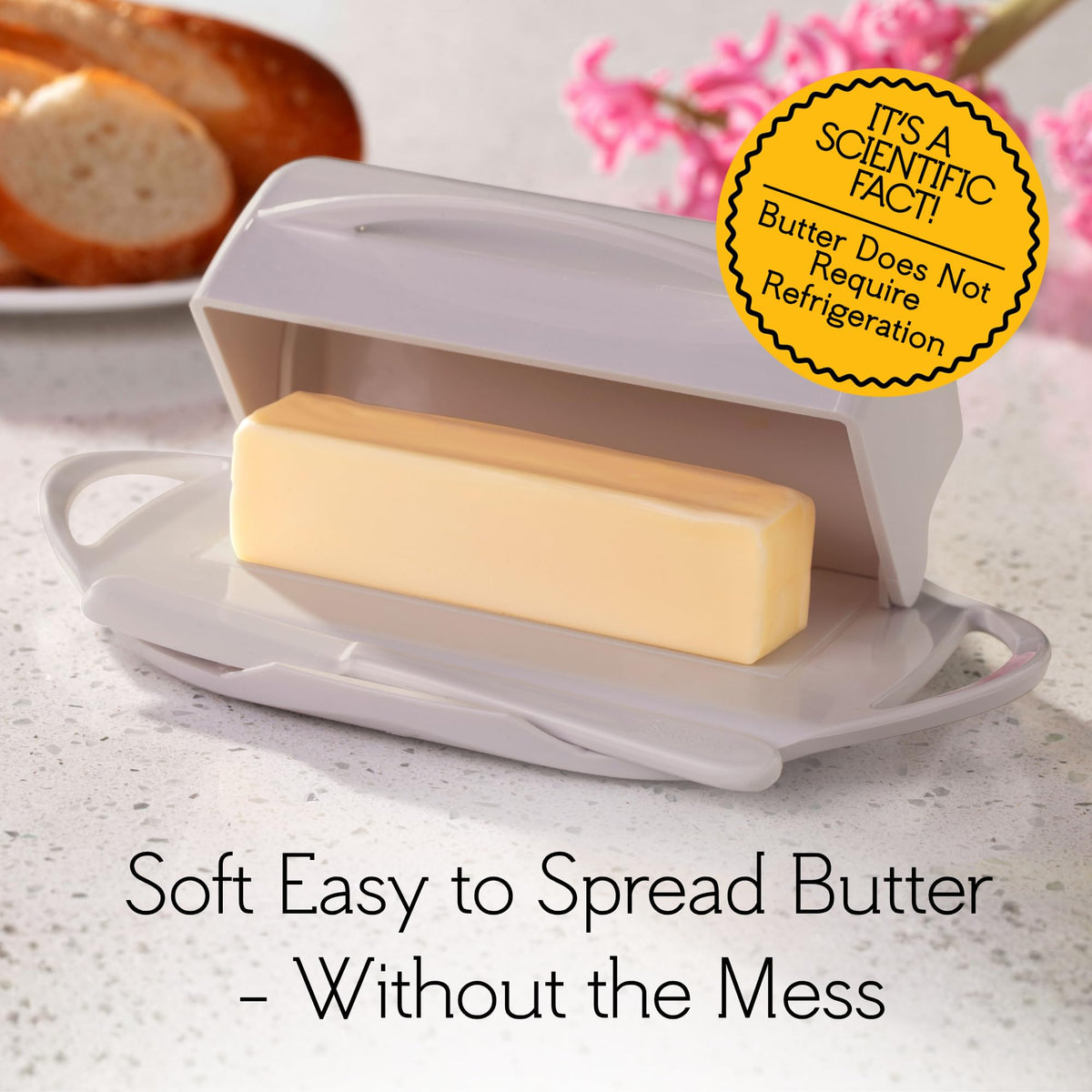 Butterie holds two sticks (8 oz) of butter, including Kerrygold and European butters
