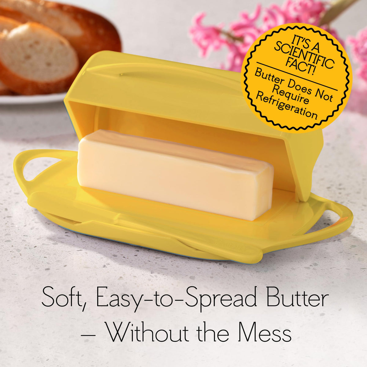 Butterie matching knife and cradle for mess-free prep