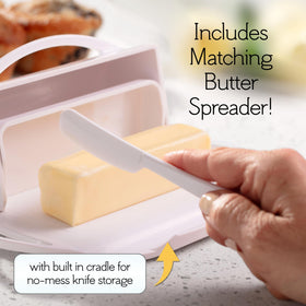 Butterie knife cradle and knife enable easy spreading.