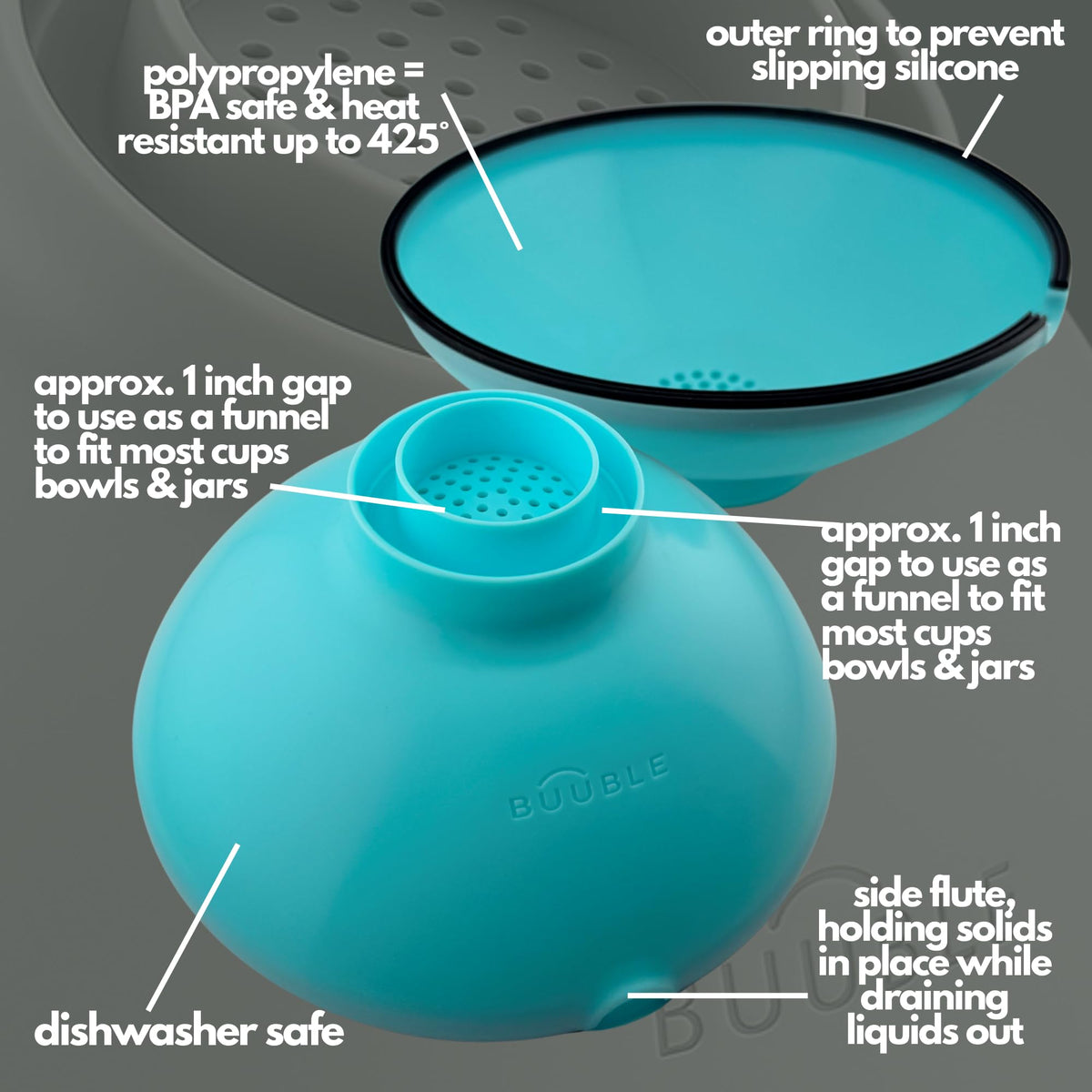 BUUBLE heat-safe polypropylene construction up to 425°F with other cookware