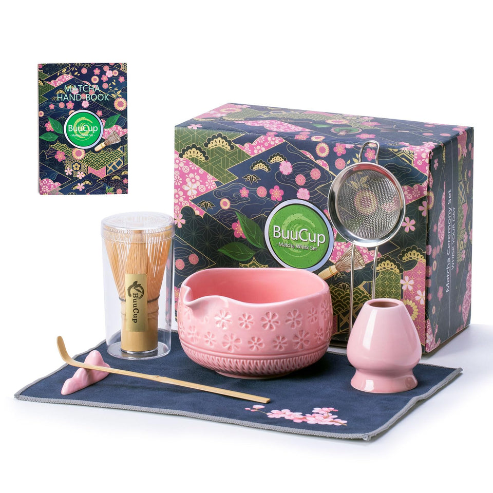 Buucup matcha bowl with cherry blossom design for elegant tea rituals.