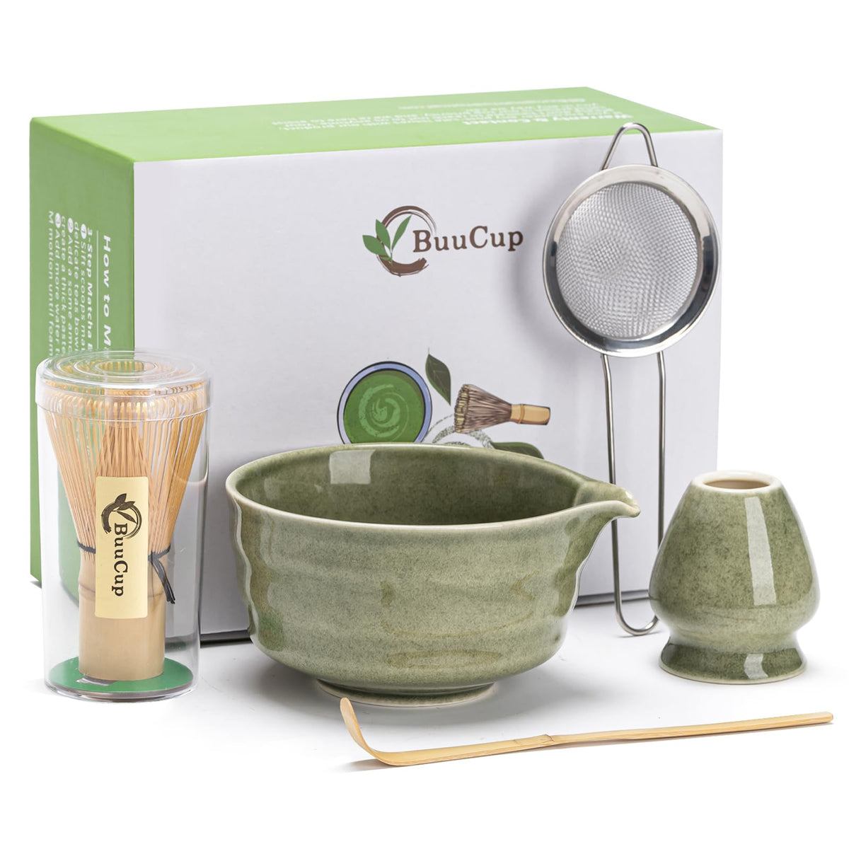 Buucup matcha glazed bowl with emerald interior ideal for whisking tea rituals
