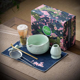 Buucup Matcha Whisk Set cherry blossoms tea towel adds charm and utility