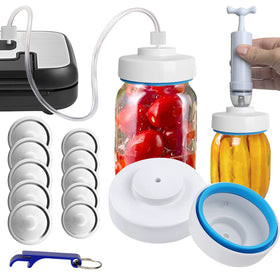 BUVLIVU Mason Jar Vacuum Sealer Kit wide-mouth setup seals jars to keep foods fresh.