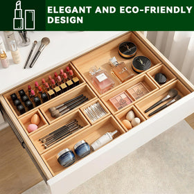 Buwheekoki bamboo drawer dividers shown in a stackable design.