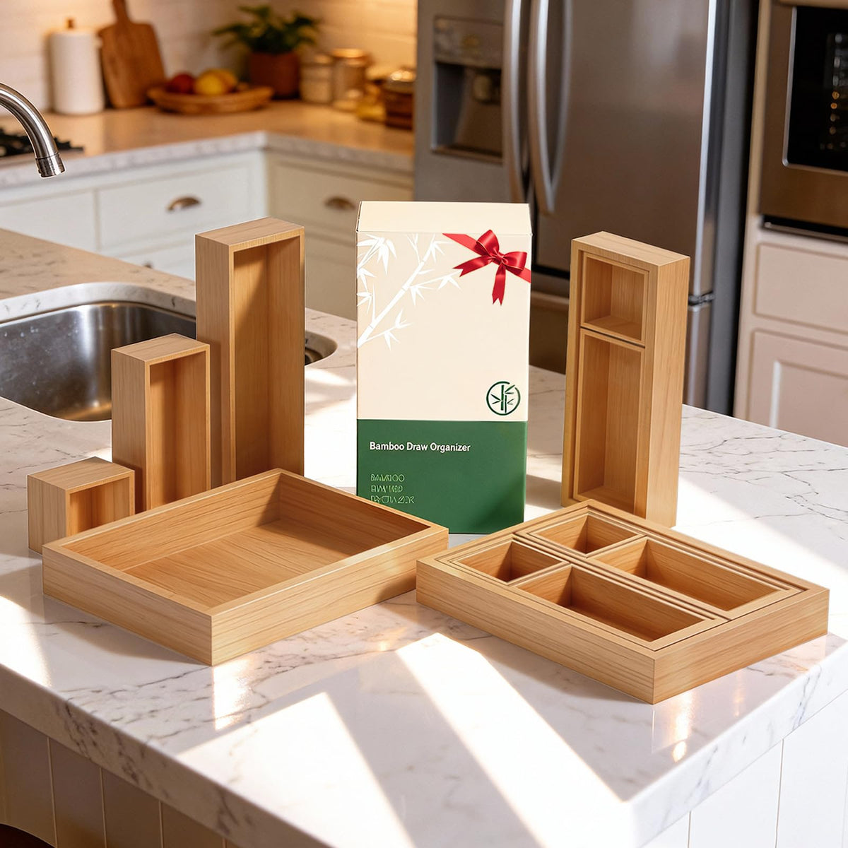 Buwheekoki gift-ready bamboo drawer organizers for gifting.