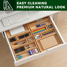 Buwheekoki easy-clean bamboo organizers wipe clean for a fresh look.