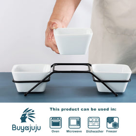 White 4.5-inch serving bowls by Buyajuju for side dishes and condiments.