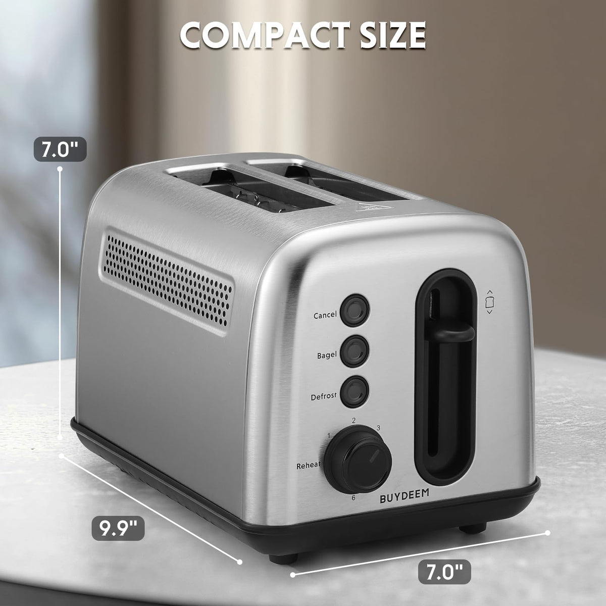 Buydeem DT420 defrost function for even thawing of frozen bread.