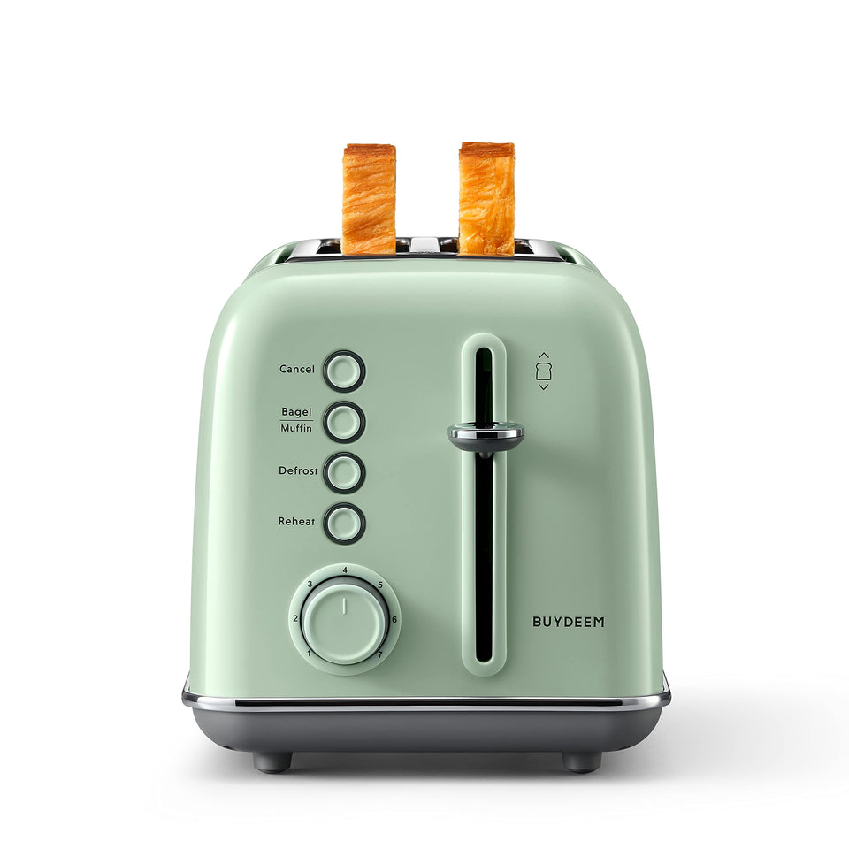 BUYDEEM DT620 front view toaster with compact retro design for stylish countertops.