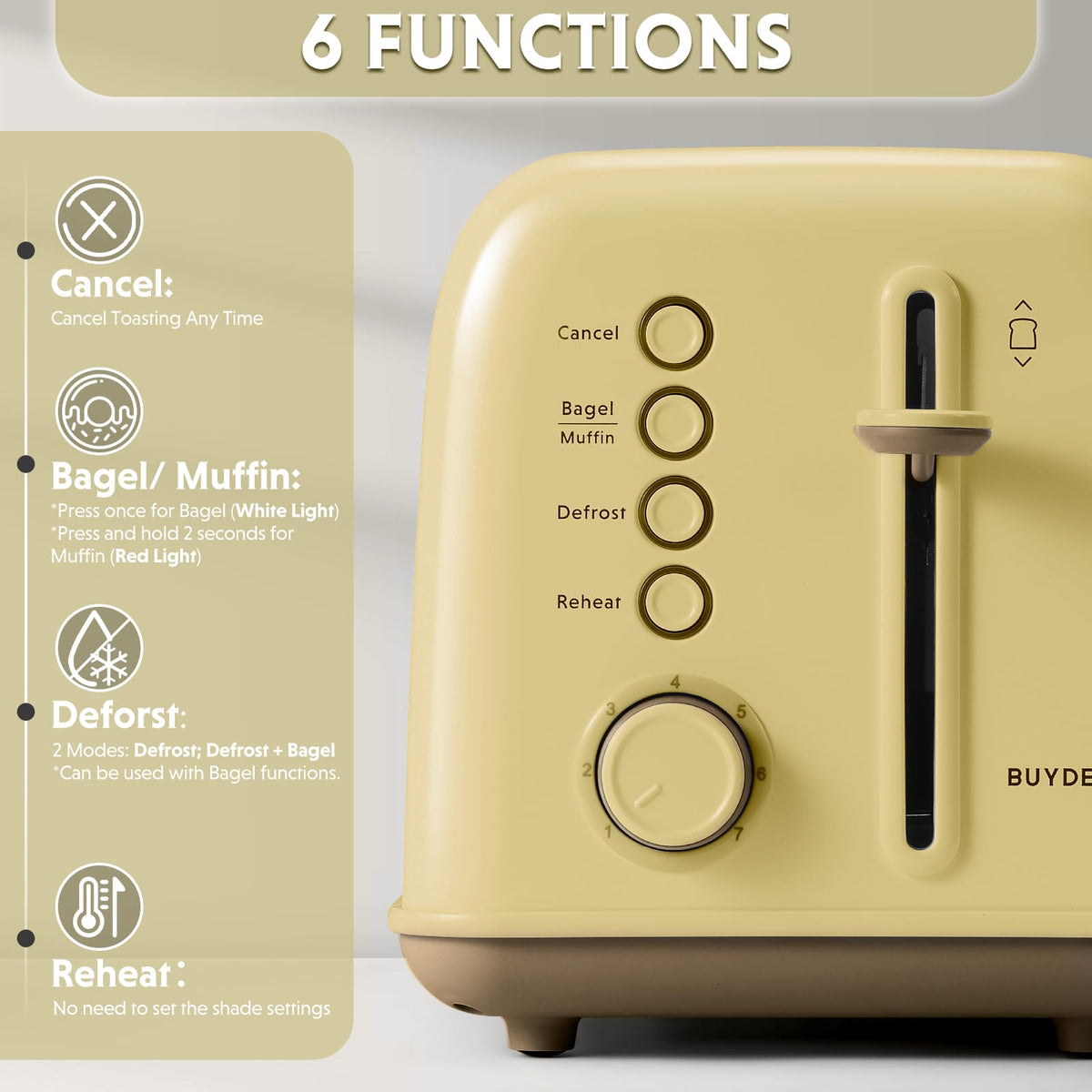 BUYDEEM DT620 wide slots designed for bagels and thick bread