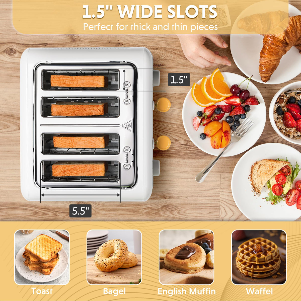 BUYDEEM DT640 extra-wide slots toast thick bread evenly